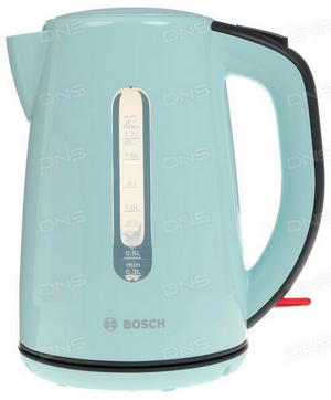 Электрочайник Bosch TWK7502 бирюзовый [пластик, 1.7 л, 2200 Вт, фильтр, скрытый нагревательный элемент] купить за 0 руб. в Новосибирске