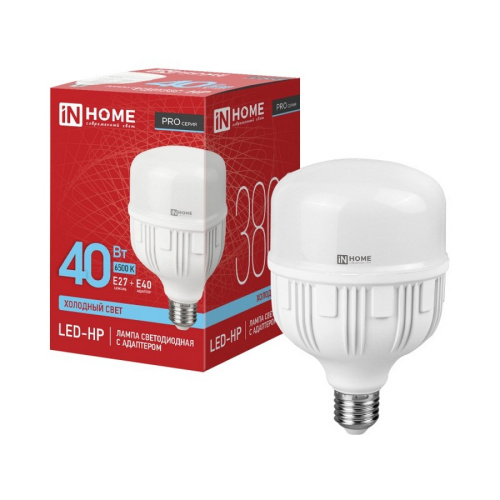 Лампа светодиодная LED-HP-PRO 40Вт 230В Е27 с адаптером E40 6500К 3600Лм IN HOME купить за 337 руб. в Новосибирске