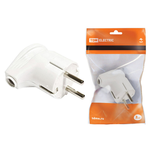 Вилка угловая с/з белая 16А 250В TDM SQ1806-0007 купить за 120 руб. в Новосибирске