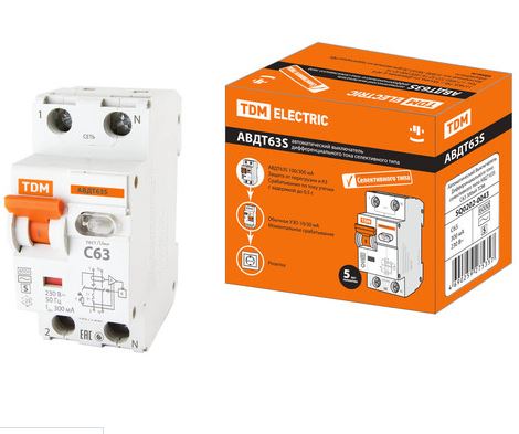 TDM АВДТ 63S C63 300mA SQ0202-0043 (Автомат + УЗО защита по пожаробезопасности) селективного типа купить за 0 руб. в Новосибирске
