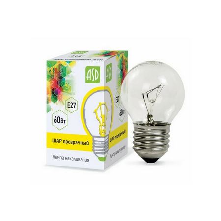 Лампа накаливания ШАР P45 60Вт 230В Е27 прозрачный 630Лм ASD купить за 0 руб. в Новосибирске