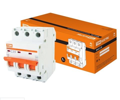 Автоматический выключатель ВА47-29 3Р 20А 4,5кА х-ка С TDM (SQ0206-0110) купить за 887 руб. в Новосибирске