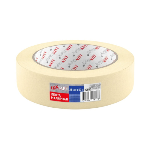 Лента малярная Luxtape 72550, жёлтая, 25 мм х 50 м, тов-227098 купить за 187 руб. в Новосибирске