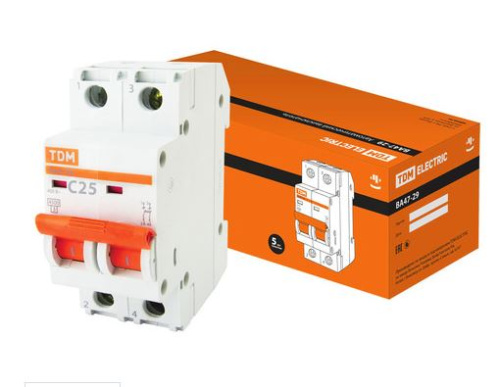 Автоматический выключатель ВА47-29 2Р 25А 4,5кА х-ка С TDM (SQ0206-0095) купить за 341 руб. в Новосибирске