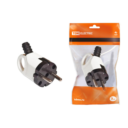 Вилка угловая с ушком с/з белая 16А 250В TDM SQ1806-0005 купить за 142 руб. в Новосибирске