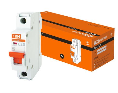 Автоматический выключатель ВА47-29 1Р 20А 4,5кА х-ка С TDM (SQ0206-0075) купить за 298 руб. в Новосибирске