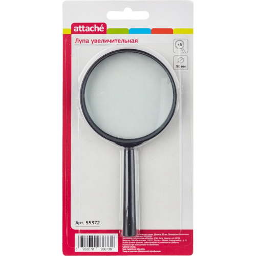Лупа Attache, увеличение х5, диаметр 90 мм, цв.черный, карт/кор., 55372 купить за 90 руб. в Новосибирске