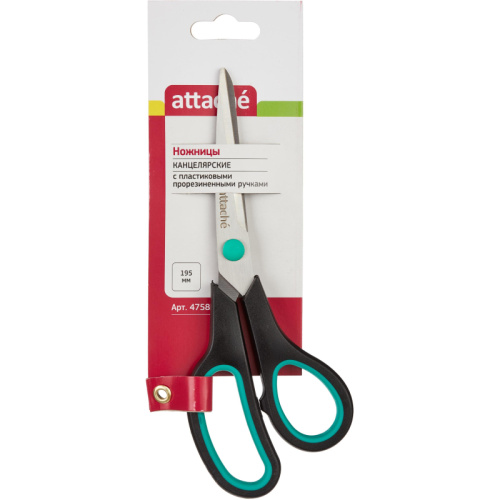 Ножницы Attache 195 мм с пласт.прорезин.ручками,цвет бирюзовый/черный, 47585 купить за 127 руб. в Новосибирске