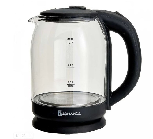 Чайник эл. ВАСИЛИСА ВА-1034, корпус из жаропр. стекла, черный, 1500Вт, 1,8л купить за 0 руб. в Новосибирске