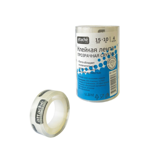 Клейкая лента канцелярская Attache Selection 15х10 кристальная, 38 мкм, 4 шт./уп., 839606 купить за 85 руб. в Новосибирске