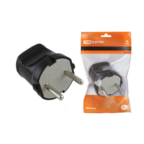 Вилка б/з черная 6А 250В TDM SQ1806-0002 купить за 63 руб. в Новосибирске