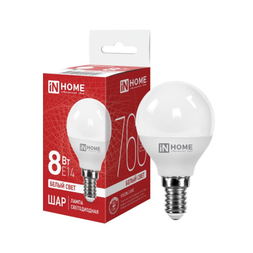 Лампа светодиодная LED-ШАР-VC  8Вт 230В Е14 4000К 600Лм IN HOME купить за 91 руб. в Новосибирске