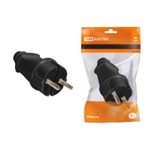 Вилка прямая с/з черная 16А 250В TDM SQ1806-0004 купить за 116 руб. в Новосибирске
