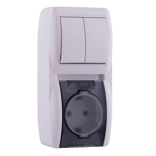 710-0200-173 NATA Выключатель 2-х кл. и розетка с/з, с крышкой, бел., вертикаль купить за 0 руб. в Новосибирске