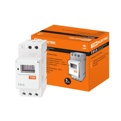 Таймер электронный ТЭ15-1мин/7дн-16on/off-16А-DIN TDM SQ1503-0005 купить за 1 764 руб. в Новосибирске