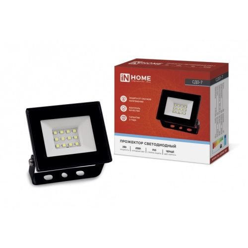 Прожектор светодиодный СДО-7  20Вт 230В 6500К IP65 черный IN HOME купить за 204 руб. в Новосибирске
