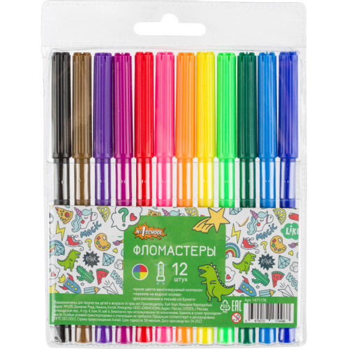 Фломастеры №1 School Отличник 12цв., ПВХ-пакет с европодвесом, вентилируемые, 1471178 купить за 0 руб. в Новосибирске