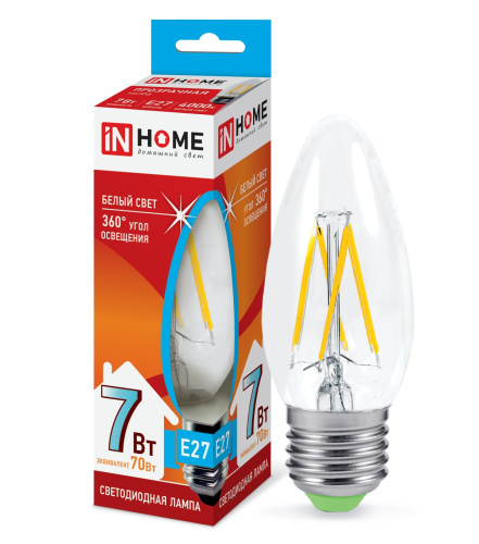 Лампа светодиодная LED-СВЕЧА-deco 7Вт 230В  Е27 4000К 630Лм прозрачная IN HOME купить за 0 руб. в Новосибирске