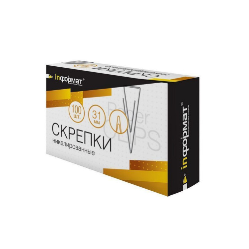 Скрепки канцеляр. 31мм никелир. 100шт/уп, треугольные, inФОРМАТ, арт. SNT31-100K купить за 31 руб. в Новосибирске