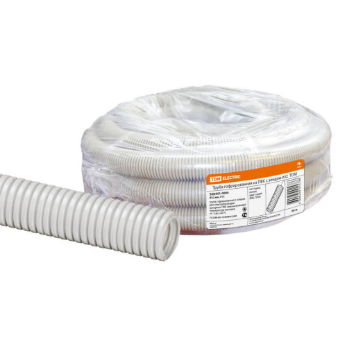 Труба ПВХ d32 гибкая лёгкая с протяжкой (25м) ИЭК, CTG20-32-K41-025I (продажа рулонами) купить за 73 руб. в Новосибирске