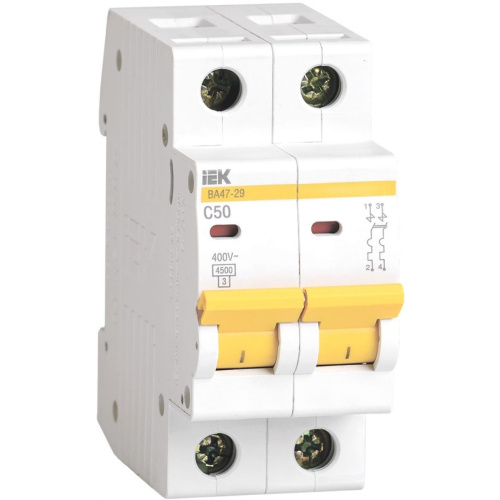 Автоматический выключатель ВА47-29 2п 50А  х-ка C   4,5кА  MVA20-2-050-C  IEK, 7187 купить за 746 руб. в Новосибирске