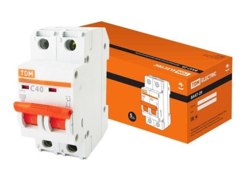 Автоматический выключатель ВА47-29 2Р 40А 4,5кА х-ка С TDM (SQ0206-0097) купить за 494 руб. в Новосибирске