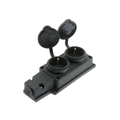 Розетка двойная с заземлением каучук с заглушками 16А IP44 черная 9322 IN HOME купить за 303 руб. в Новосибирске