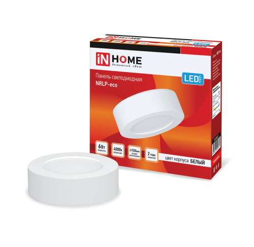 Панель сд накладная круглая NRLP-eco 6Вт 230В  4000К 420Лм 120мм белая IP40 IN HOME купить за 0 руб. в Новосибирске