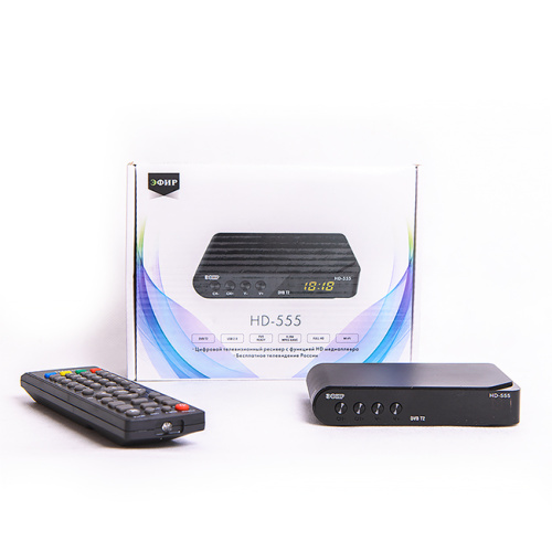 Ресивер эфирный (приставка ТВ) DVB-T2 HD HD-555, пластиковый корпус, дисплей, чипсет Ali3821P, Эфир купить за 2&nbsp;244 руб. в Новосибирске