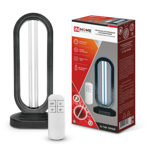Светильник бактерицидный ультрафиолетовый с озонированием настольный БС Т30B 30Вт 230В с пультом ДУ черный IN HOME купить за 0 руб. в Новосибирске