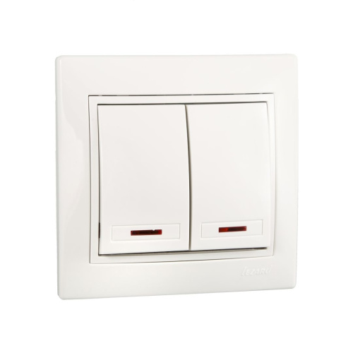 701-0202-112 MIRA Выключатель двойной с подсветкой белый с белой вставкой купить за 529 руб. в Новосибирске