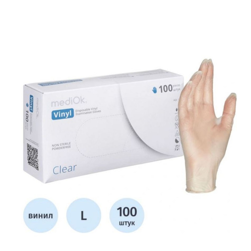 Перчатки медицинские смотровые виниловые MediOk неопудренные размер M (7-8) бесцветные, 1805593 купить за 280 руб. в Новосибирске