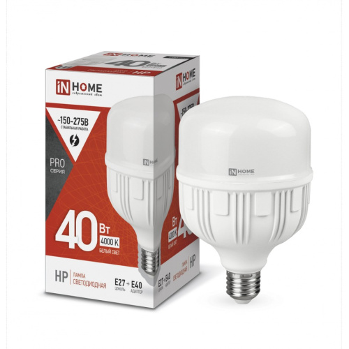 Лампа светодиодная LED-HP-PRO 40Вт 230В Е27 с адаптером E40 4000К 3600Лм IN HOME купить за 323 руб. в Новосибирске