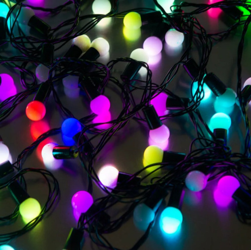 Гирлянда светодиодная "Шарики" матовые BL-10100M, 100 LED, 10 м, мульти (7цв.),черный шнур, Funray, 18188 купить за 874 руб. в Новосибирске