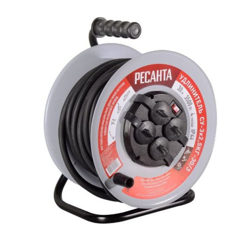 Удлинитель силовой на металлической катушке Ресанта СУ-3х2,5КГ-30/3 (с выкл., 4 розетки, IP44), 61/118/9 купить за 0 руб. в Новосибирске