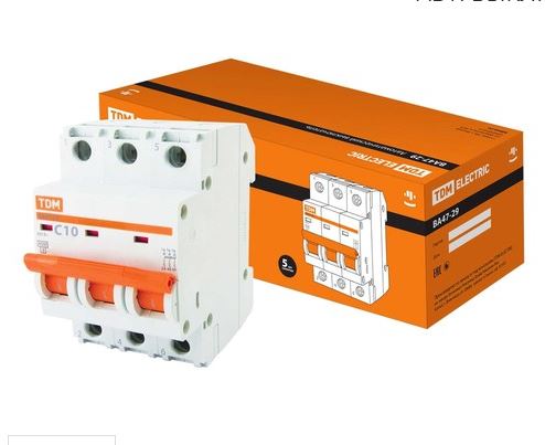 Автоматический выключатель ВА47-29 3Р 10А 4,5кА х-ка С TDM (SQ0206-0107) купить за 593 руб. в Новосибирске