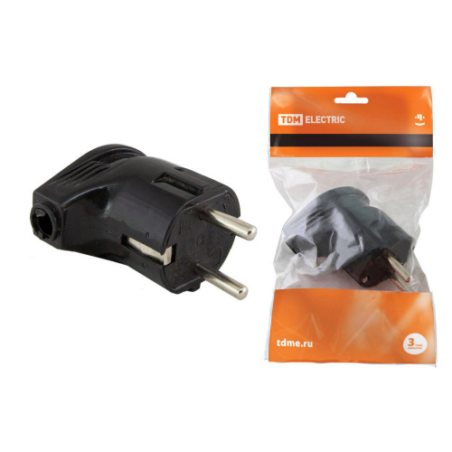 Вилка угловая с/з черная 16А 250В TDM SQ1806-0008 купить за 106 руб. в Новосибирске