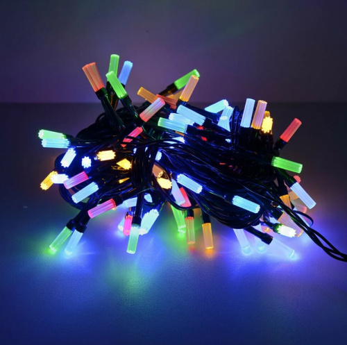 Гирлянда светодиодная "Лучики", SE-BEAM-110M, 10М, 100LED, мульти (4цв.),темно-зел. шн. 0,7м, контр. (2588) купить за 0 руб. в Новосибирске