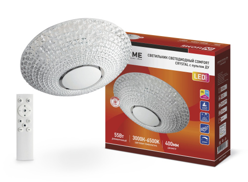 Светильник светодиодный COMFORT CRYSTAL 55Вт 230В 3000-6500K 4400Лм 400x100мм с пультом ДУ IN HOME купить за 2 096 руб. в Новосибирске