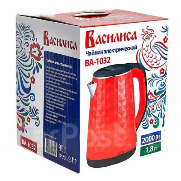 Чайник эл. ВАСИЛИСА ВА-1032, пластик двойная стенка, 1,8л, 1500Вт, красный купить за 0 руб. в Новосибирске
