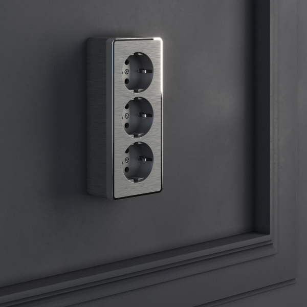 Розетка тройная с заземлением и шторками Gallant (графит рифленый) /WL15-02-05 / W5073104, WERKEL купить за 0 руб. в Новосибирске