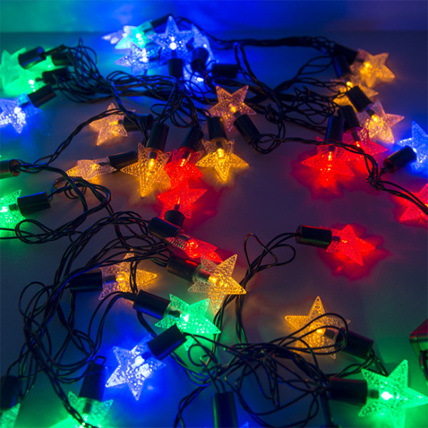 Гирлянда светодиодная "Звездочки", SE-STARS-540M, 5M, 40 LED, мультицвет, черный шнур (1323) купить за 0 руб. в Новосибирске