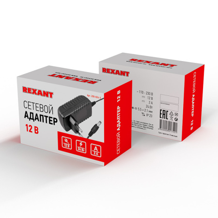 Блок питания AC 110-250В/DC 12В, 2А, 24W с DC разъемом подключения 5.5*2.1, IP43, REXANT купить за 404 руб. в Новосибирске