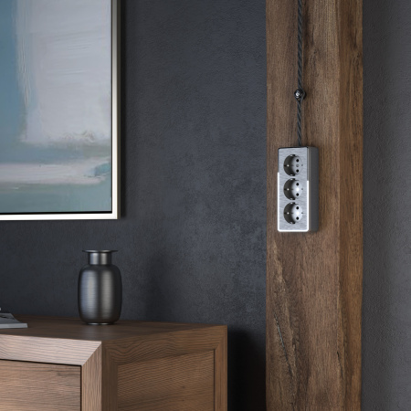 Розетка тройная с заземлением и шторками Gallant (графит рифленый) /WL15-02-05 / W5073104, WERKEL купить за 0 руб. в Новосибирске