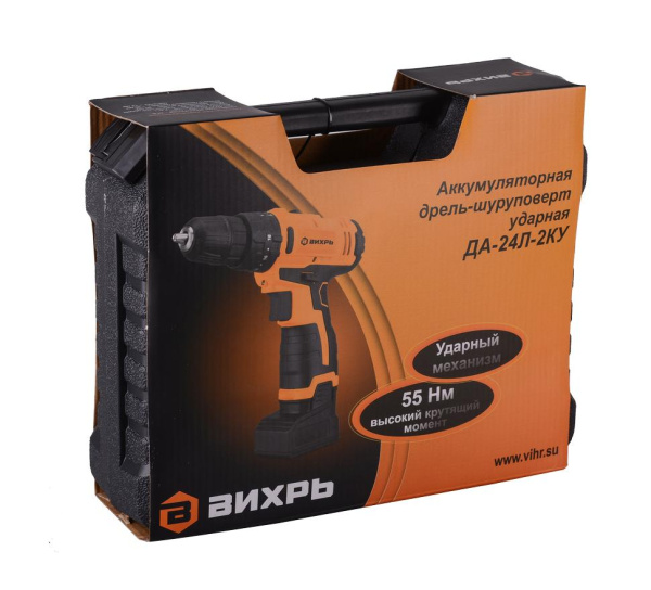 Дрель-шуруповерт аккумуляторная ударная ДА-24Л-2кУ Вихрь, (Li-ion, 55Нм) 2скорости, кейс, 2 аккум, 72/14/19 купить за 6&nbsp;851 руб. в Новосибирске