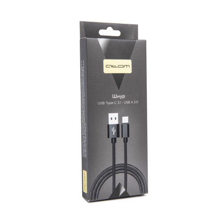 Шнур USB Type-C 3.1 - USB А 3.0,    1 метр (шт/шт), черный, Атом, (БЫСТРАЯ ЗАРЯДКА), 31021 купить за 0 руб. в Новосибирске