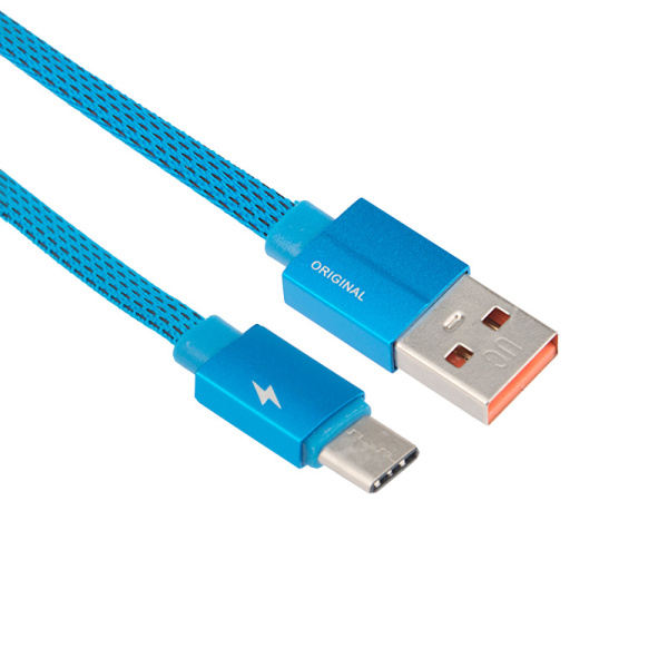 Шнур USB 3.1 Type-C (male) - USB 2.0 (male) FAST CHARGE в тканевой оплетке плоский 1M синий купить за 0 руб. в Новосибирске