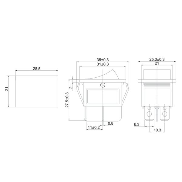 Выключатель клавишный 250V 16А (4с) ON-OFF желтый  с подсветкой (RWB-502) REXANT купить за 132 руб. в Новосибирске