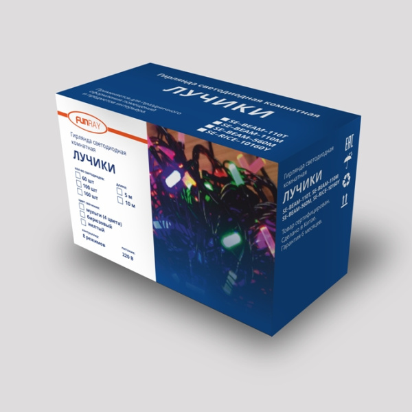 Гирлянда светодиодная "Лучики", SE-BEAM-110M, 10М, 100LED, мульти (4цв.),темно-зел. шн. 0,7м, контр. (2588) купить за 0 руб. в Новосибирске