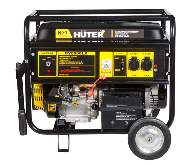 Электрогенератор DY6500LX с колёсами и аккумулятором Huter, 5500Вт, 64/1/15 купить за 50 490 руб. в Новосибирске
